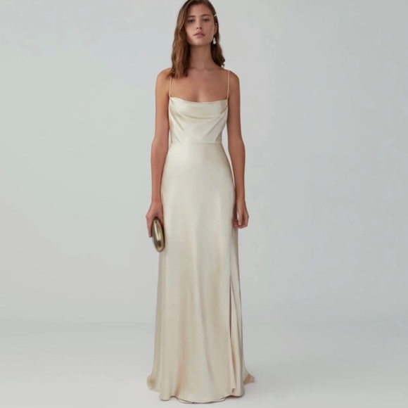 Fame and Partners Dresses & Skirts - Fame and Partners Strappy Draped Gown in Champagne size 8